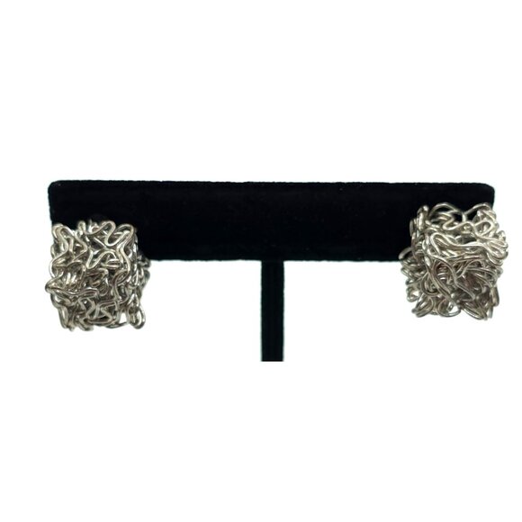 Abstract Sculptural Silver Wire Earrings With Post Back Closure - Picture 3 of 5